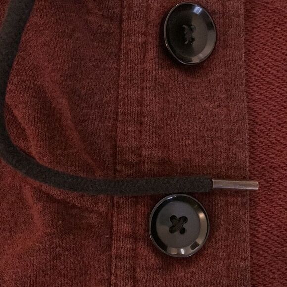 H&M button front hoodie type jacket. Two front pockets distressed at elbows - Picture 9 of 16